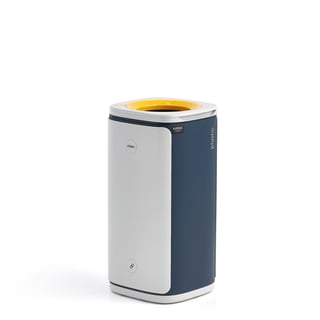 Källsorteringskärl, plast, 60 liter, grå/blå, gult lock