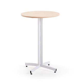 Ståbord, Ø700 H1050 mm, hvitt/bjørk