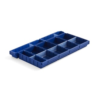 Lådinsats till lådor hyllställ, med öppna gavlar, djup: 500 mm, blå