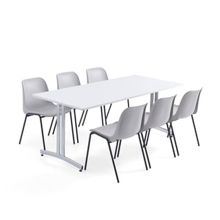Møbelgruppe,1 bord, 6 stoler, grå/svart