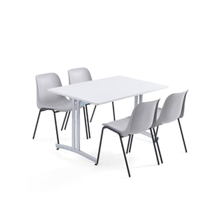 Möbelgrupp,1 bord, 4 stolar, grå/svart