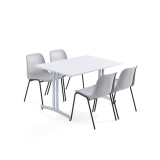 Möbelgrupp,1 bord, 4 stolar, grå/svart