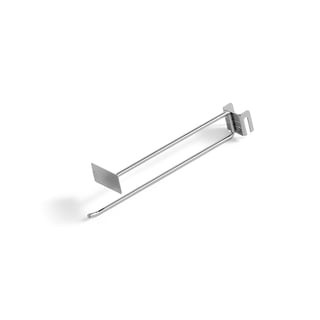 Enkelkrok, L 250 mm, inkl. etikettlist, for opphenging i krokskinne, sølv
