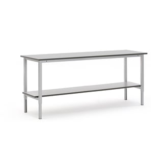 Arbeidsbord, justerbar høyde, inkl. hylle, L2000 B600 mm, grå