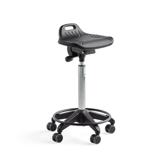 Arbeidsstol, PU-sete, benstativ med hjul og fotring, H710–970 mm