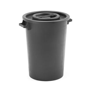 Plasttunna med lock, 75 liter, svart