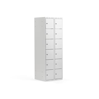 Småromsskap, 2 seksjoner, 12 dører, flatt tak, H1740 B600 D550 mm, grå