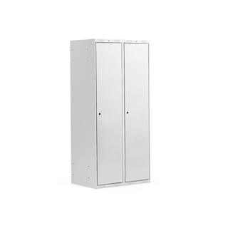 Garderobeskap, 2 seksjoner, flatt tak, H1740 B800 D550 mm, grå