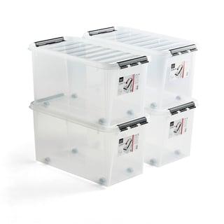 Plastback med lock, 70 liter, 4 st/fp, 720x400x380 mm, transparent