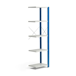 Hyllställ, påbyggnadssektion, 2100x605x500 mm, blå, grå hyllplan
