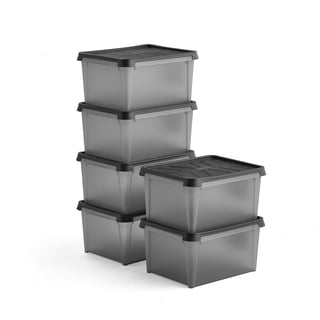 Plastback med lock, 33 liter, 6 st/fp, 500x400x270 mm, vattentät