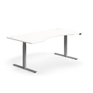 Skrivbord, höj- och sänkbart, maguttag, 2000x1000 mm, silver/vit