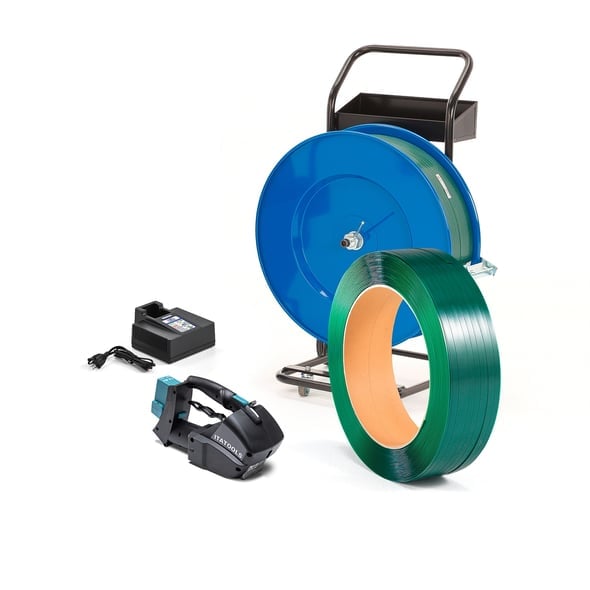 PET startpakke 15 mm x 2000 meter, stroppemaskin og avruller, fra Cowab