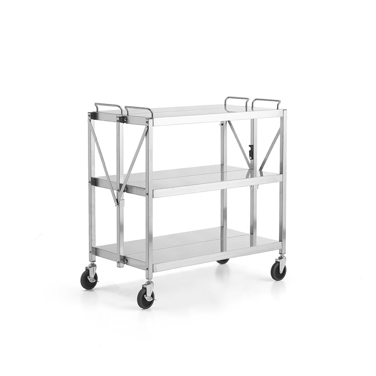 Hyllevogn, rustfritt stål, sammenleggbar, 3 hyller, 150 kg, 880x500x960 ...