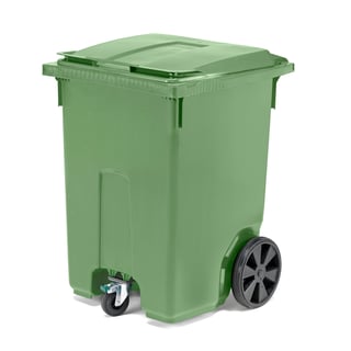 Avfallsbeholder, med framhjul, 370 l, grønn