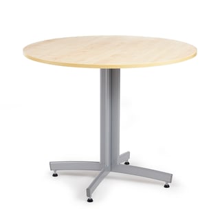 Kantinebord, rundt, Ø900 H720 mm, bjørk/alugrå