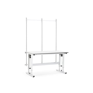 Höj- och sänkbart arbetsbord med påbyggnad, 300 kg, 2000x800 mm, ljusgrå