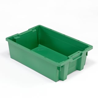 Oppbevaringsboks, stabelbar, 32 l, L600 B400 H180 mm, grønn