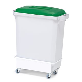Avfallsbeholder, 60 l, grønt lokk og vogn