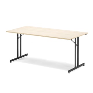 Møtebord, sammenleggbart, L1800 B800 H720 mm, bjørk/svart