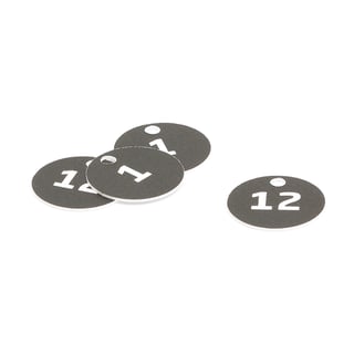 Nyckelbricka i plast, 25 mm, svart med vit siffra, nr. 1-50