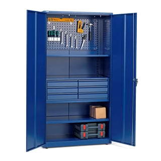 Komplett maskinskap, 3 hyller, 6 skuffer, panel, 1900x1020x500 mm, blå