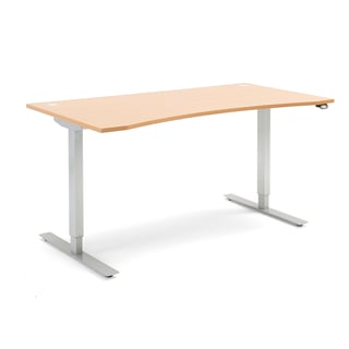 Skrivebord, hev/senk, mageuttak, L1600 B800 H700–1170 mm, bøk laminat