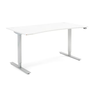 Skrivbord, höj och sänkbart, maguttag, 1600x800 mm, vit laminat