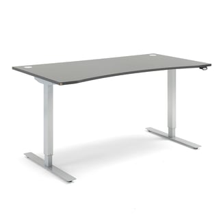 Skrivebord, hev/senk, mageuttak, L1600 B800 H700–1170 mm, grå laminat