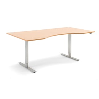 Skrivebord, hev/senk, mageuttak, L2000 B1000 H700–1170 mm, bøk laminat
