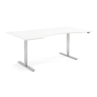 Skrivebord, hev/senk, mageuttak, L2000 B1000 H700–1170 mm, hvit laminat