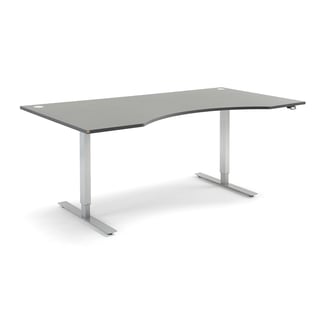 Skrivbord, höj och sänkbart, maguttag, 2000x1000 mm, grå laminat