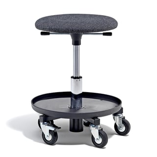 ESD Montørstol, hjul og verktøyhylle, 370–500 mm, stoff
