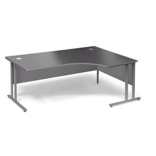 Svängt skrivbord, höger, 1800x1200 mm, grå laminat