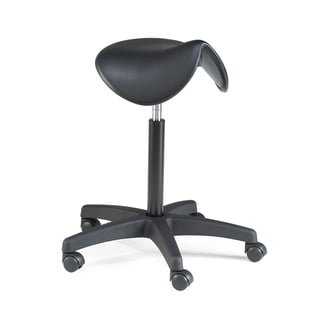 Sadelstol, hjul, sete i polyuretan, svart