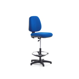 Verkstedstol, høy, fotring, 635–815 mm, blått stoff