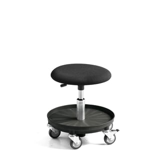 Garasjestol, med hjul, H370–500 mm, polstret sete, svart