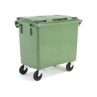 Søppeldunk, 660 l, grønn