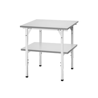 Arbetsbord, 800x800 mm, med underhylla, grå laminatskiva