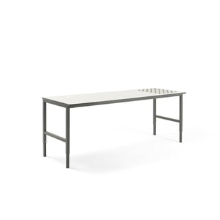 Arbeidsbord med kuleruller, L2400 B750 H720–900 mm, hvit/grå