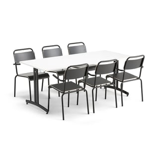 Möbelgrupp, 1 bord och 6 svarta stolar