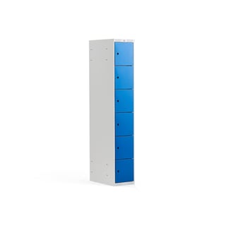 Småromsskap, 1 seksjon, 6 dører, flatt tak, H1740 B300 D550 mm, blå