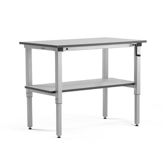 Arbeidsbord, justerbart (sveiv), L1200 B600 mm, underhylle, 150 kg, grått
