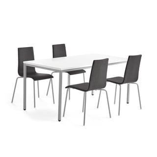 Möbelgrupp, 1 bord och 4 mörkgrå stolar