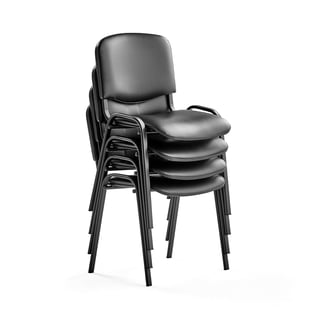 Konferansestol, 4-pk., kunstskinn, svart/svart