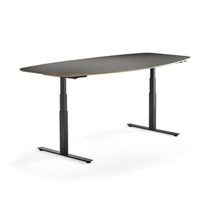 Konferensbord, höj och sänkbart, 2400 mm, svart stativ, mörkgrå skiva