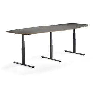 Konferensbord, höj och sänkbart, 3200 mm, svart stativ, mörkgrå skiva