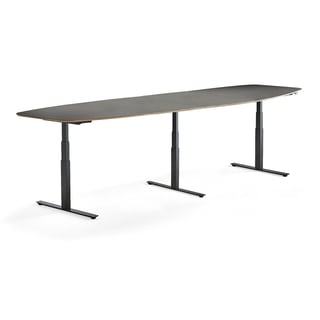 Konferensbord, höj och sänkbart, 4000 mm, svart stativ, mörkgrå skiva