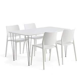 møbelgruppe, 1 bord 1400x800 mm, 4 hvite stoler