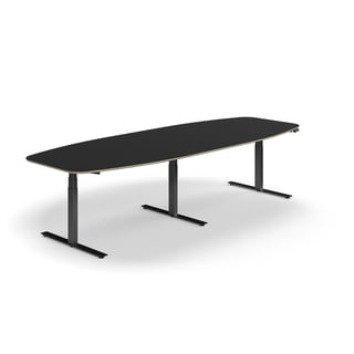 Møtebord, hev/senk, L3200 B1200 mm, svart understell, mørk grå